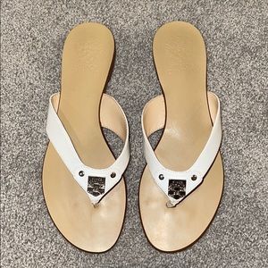 Vince Camuto white patent thong sandals